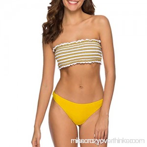 Women's Strapless Striped Two Piece Bandeau High Cut Bikini Set Yellow B07N5H1TGZ
